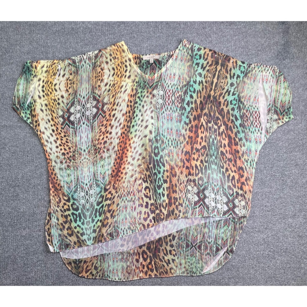Jess & Jane Top Womens Large Multi Color Animal Print High Low Dolman Blouse